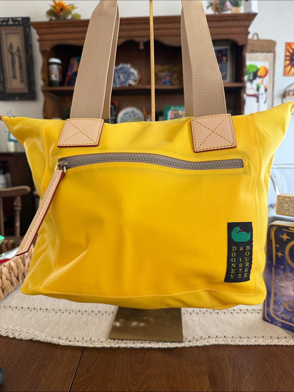 Dooney & Bourke Yellow Tote with Tan Straps